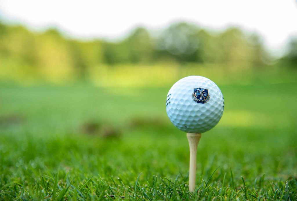 YCC Golf Ball on tee closeup